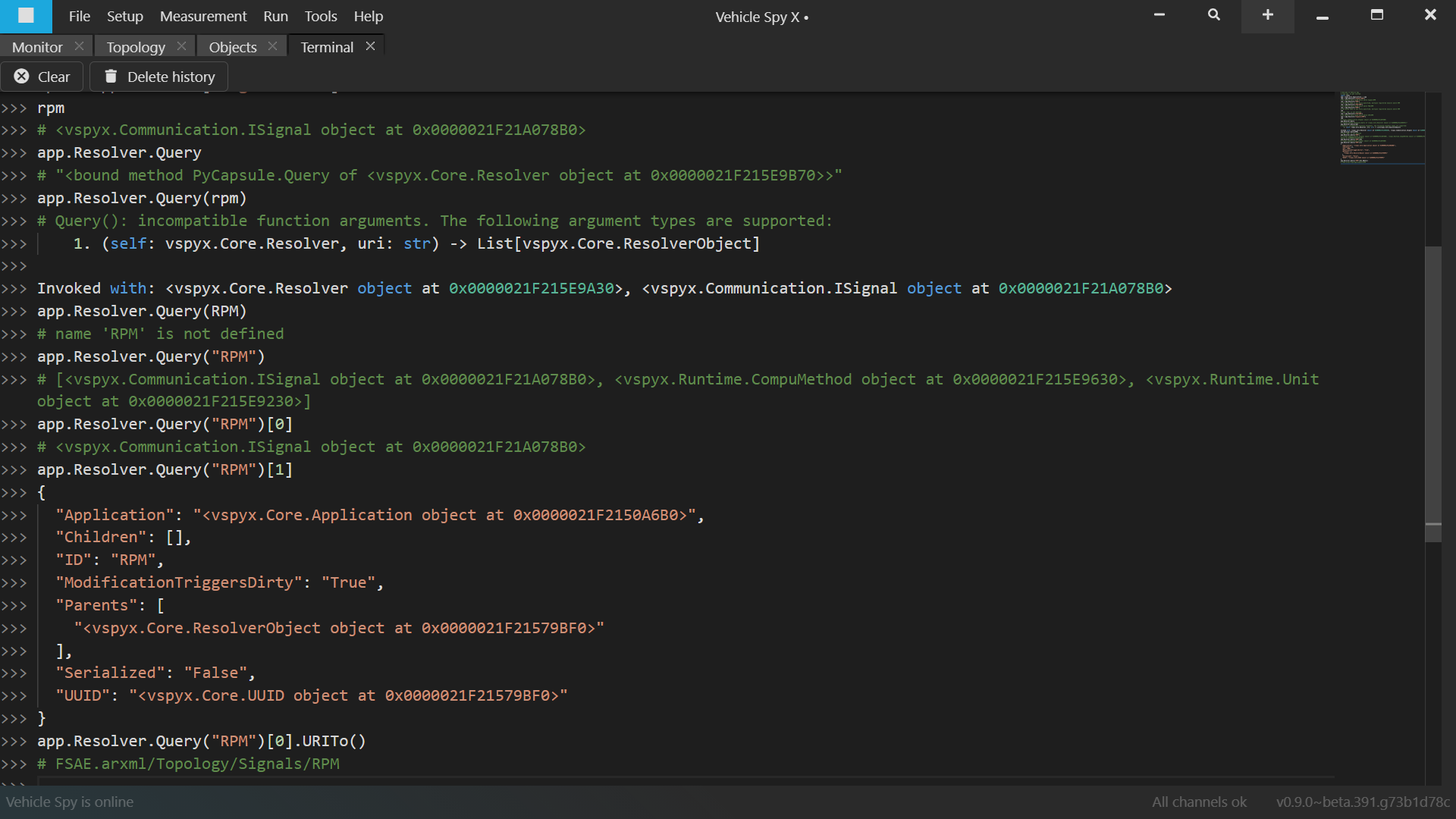 Vehicle Spy X Terminal View