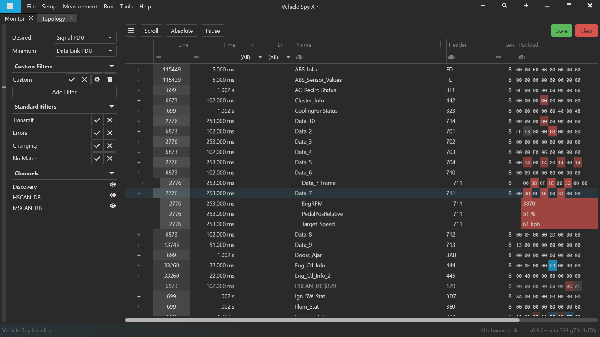 Vehicle Spy X Monitor View